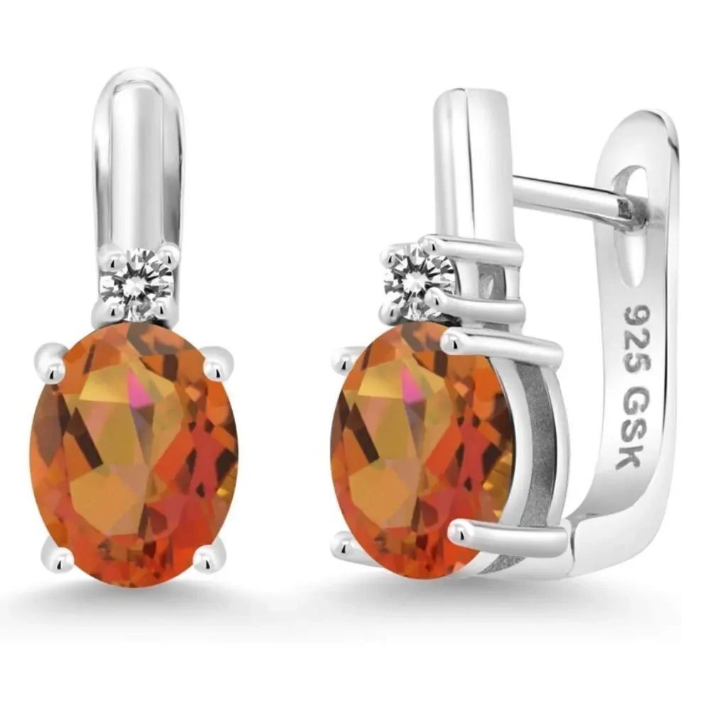925 Sterling Silver with 4.73 Cttw Twilight Mystic Quartz and Diamond Earrings